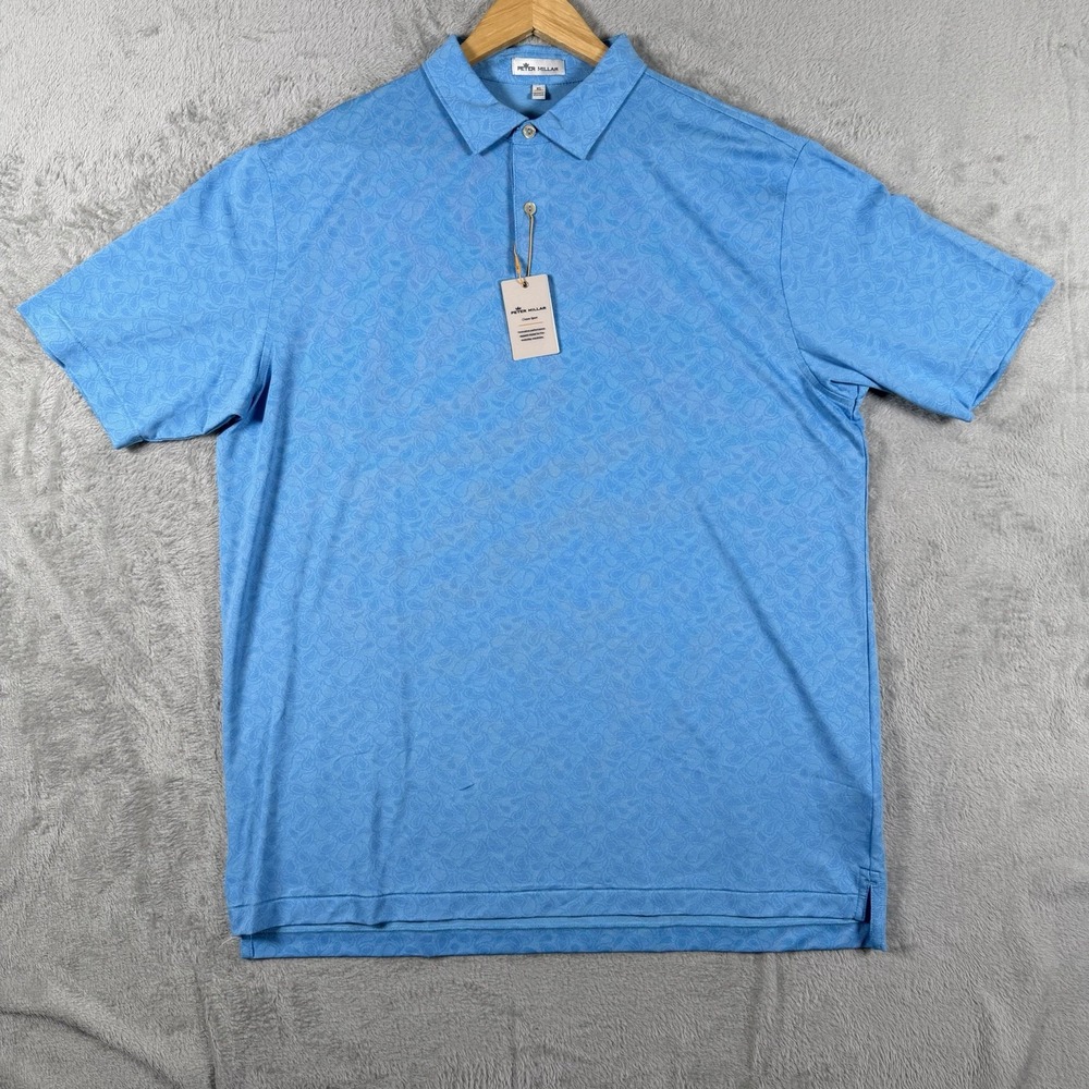 Peter Millar Mens XL Blue Paisley Stretch Short Sleeve Polo MS20EK83S - Picture 2 of 8